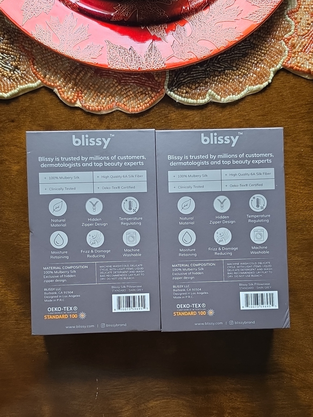 Blissy 100% Mulberry Silk Standard Size Pillowcase Set 2 Pillowcases Dark Gray - Picture 2 of 4